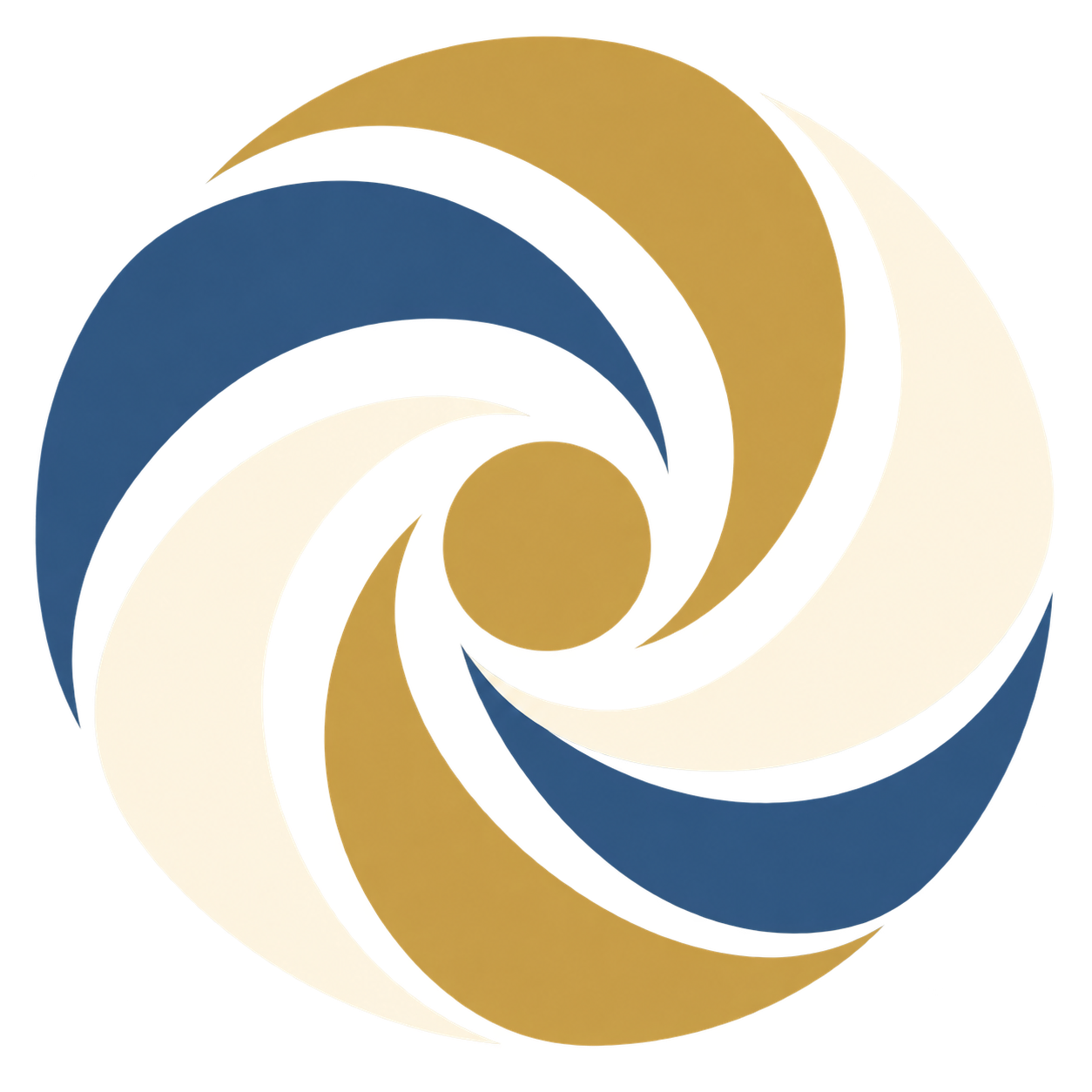 Five curved forms converging around one shared center